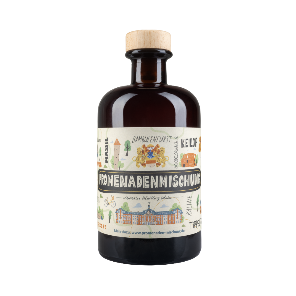 Flasche Promenadenmischung von Heimat Heroes mit Buddenturm, Zwinger und Schloss auf dem Etikett